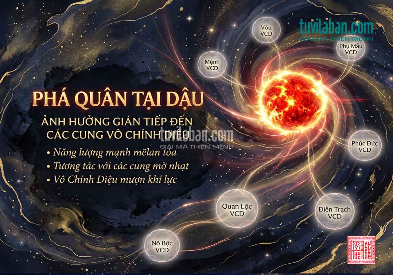 PHÁ QUÂN Tọa PHU THÊ — Ảnh Hưởng Đến Các Cung Vô Chính Diệu Liên Quan