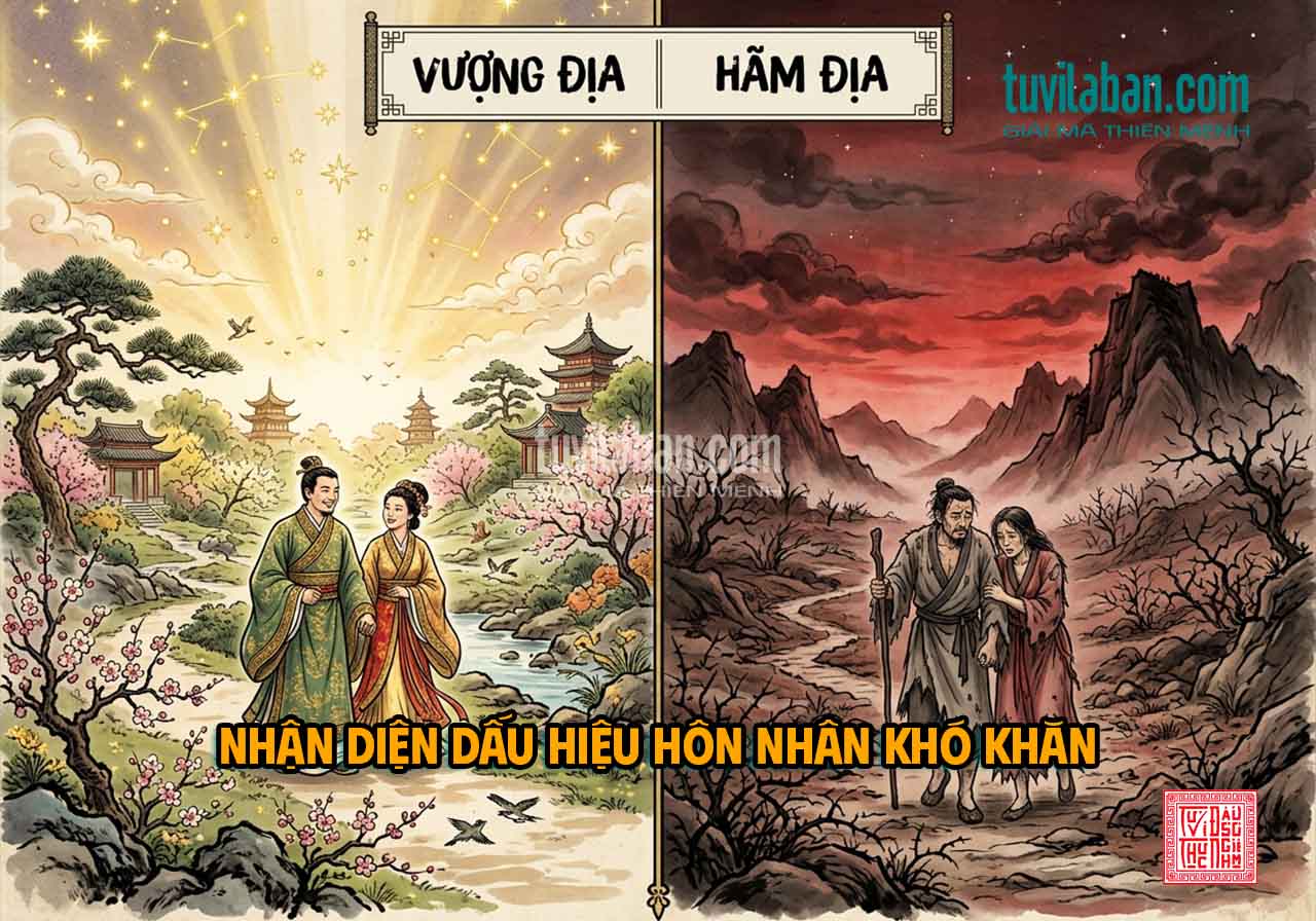 So Sánh THIÊN TƯỚNG Ở Phu Thê: Hãm Địa Với Vượng Địa/Miếu Địa