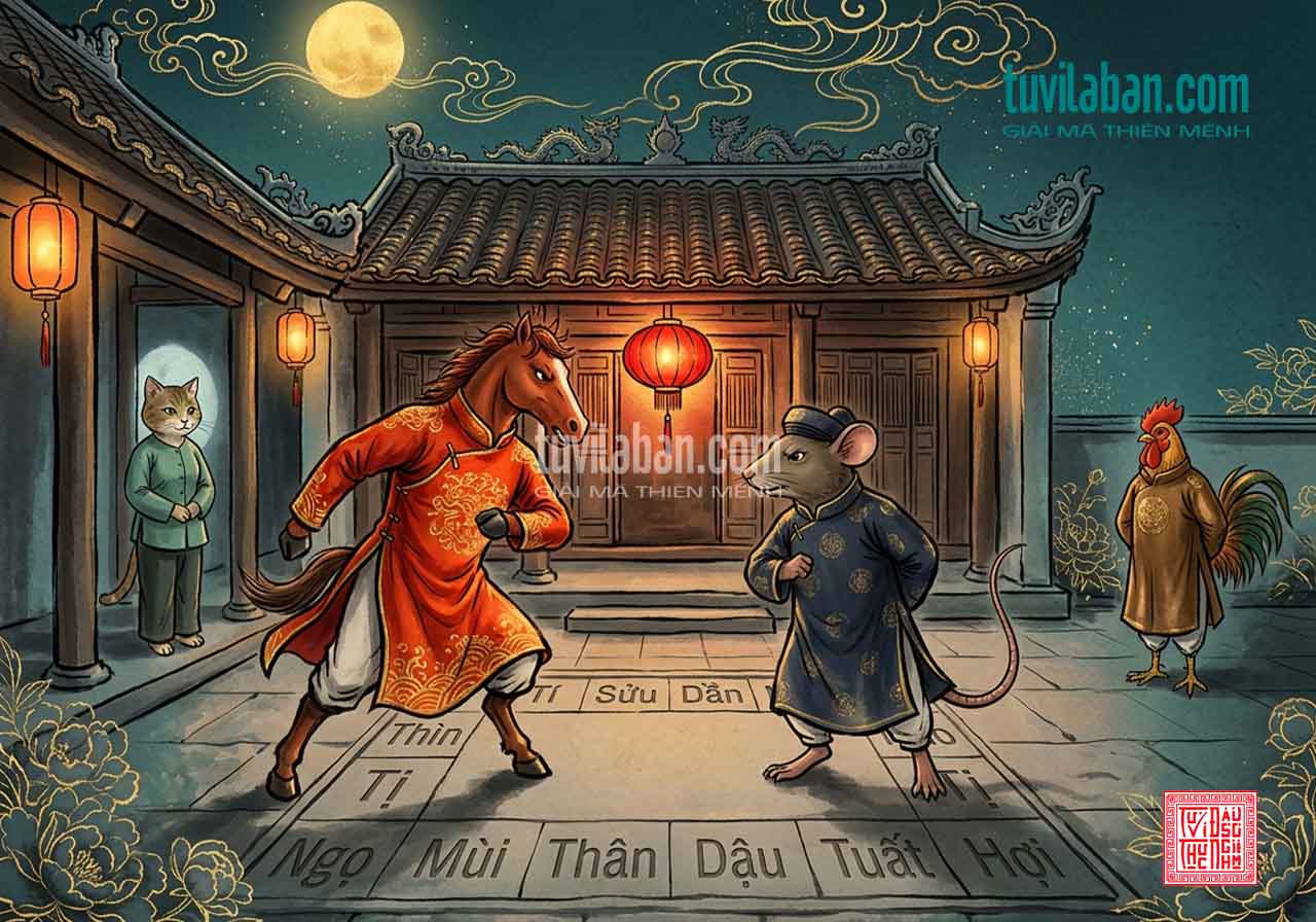 MỨC ĐỘ XUNG KHẮC CỦA TUỔI TÝ VỚI TỪNG TUỔI NGỌ, MÃO, DẬU